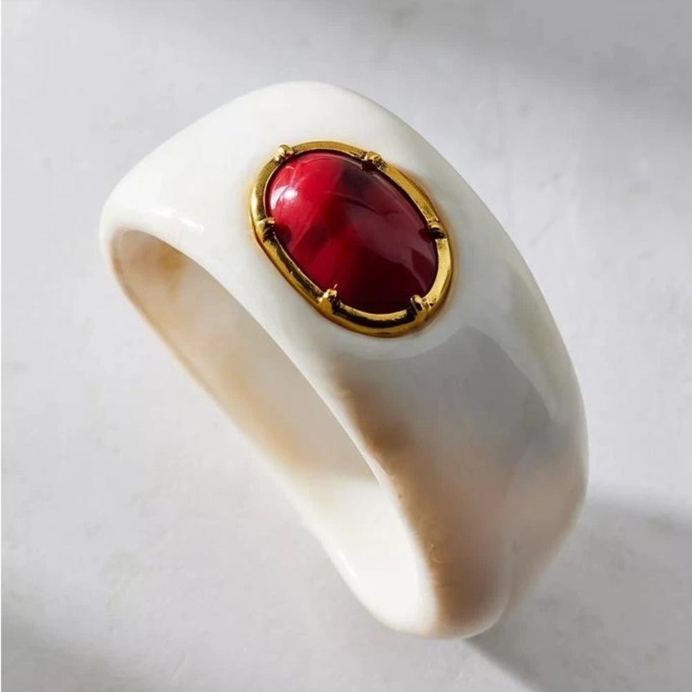Statement Bangle Bracelet with Red Stone Accent ✨ - Picture 5 of 14